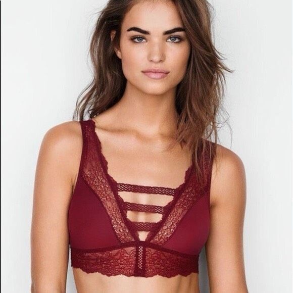 Victoria's Secret Wine Red Chantilly Lace Strappy Bralette Size M - Picture 2 of 10